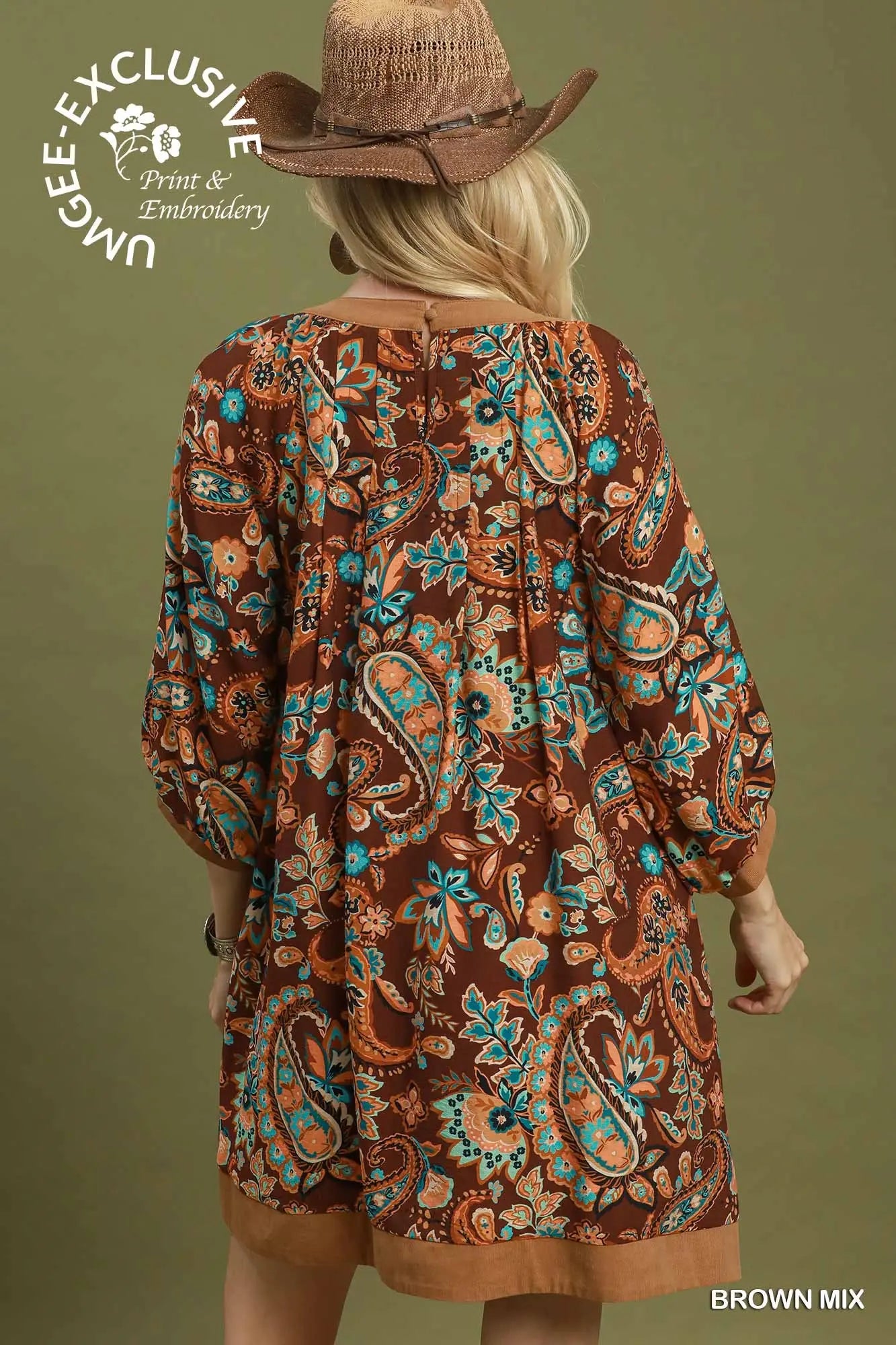 Paisley print balloon sleeve dress
