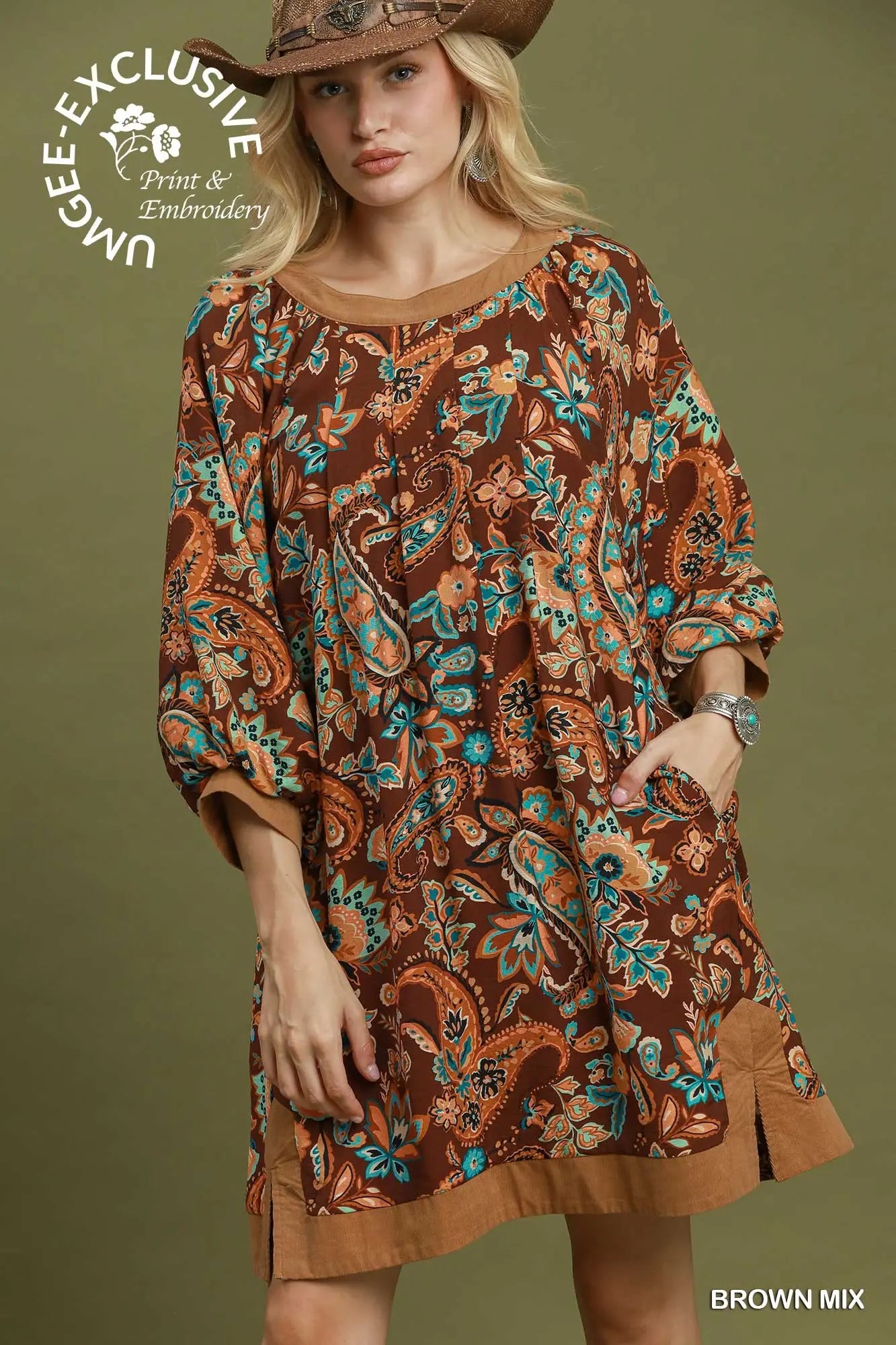 Paisley print balloon sleeve dress