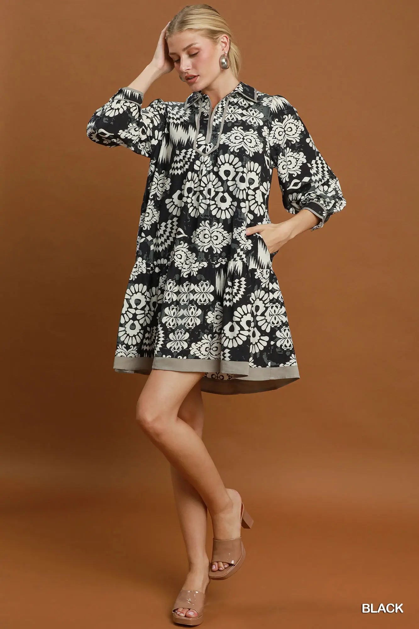 VNeck puff sleeve dress