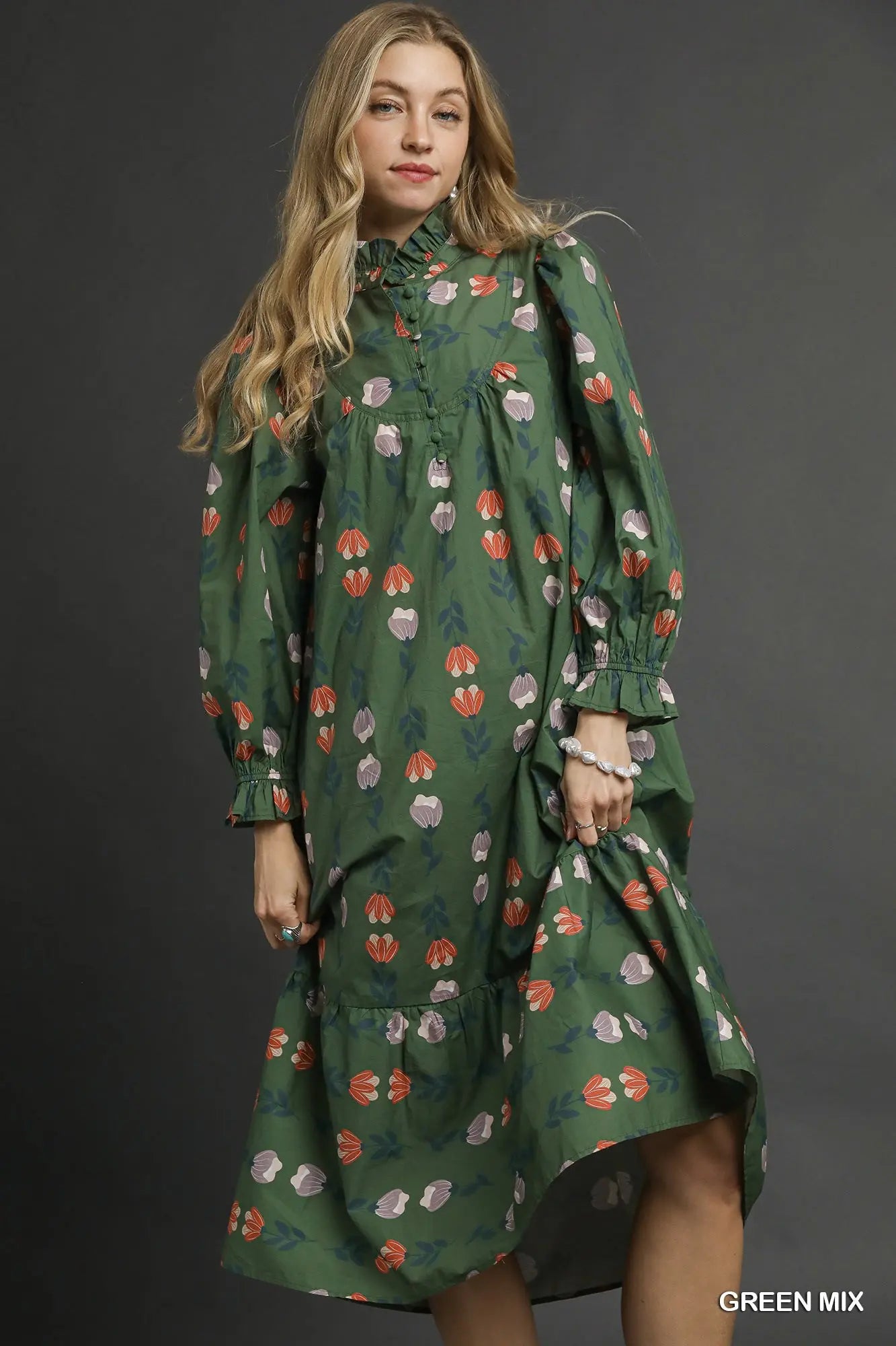 Pattern maxi dress with buttons