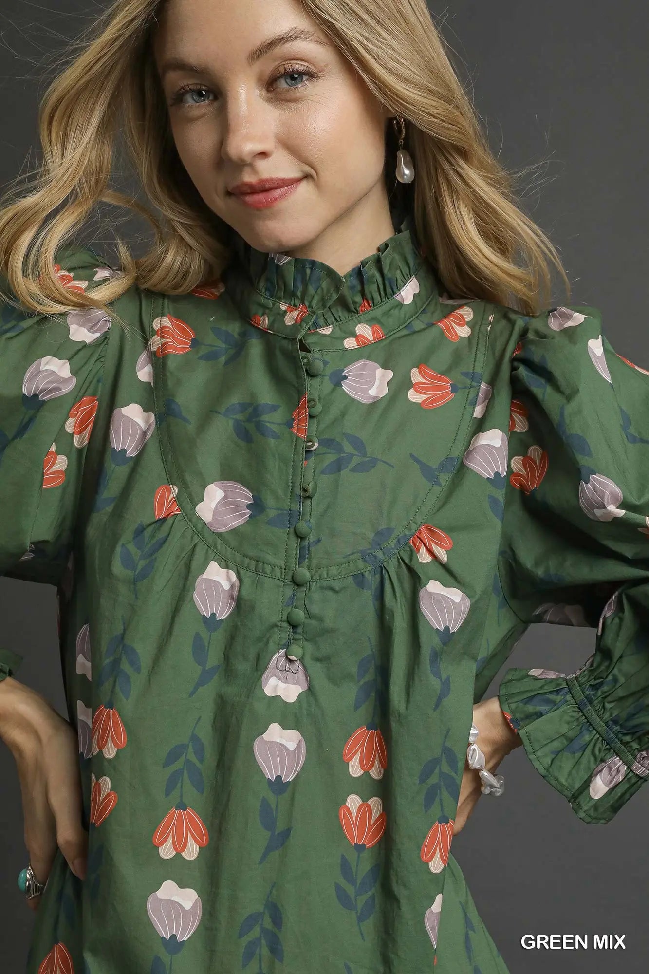 Pattern maxi dress with buttons