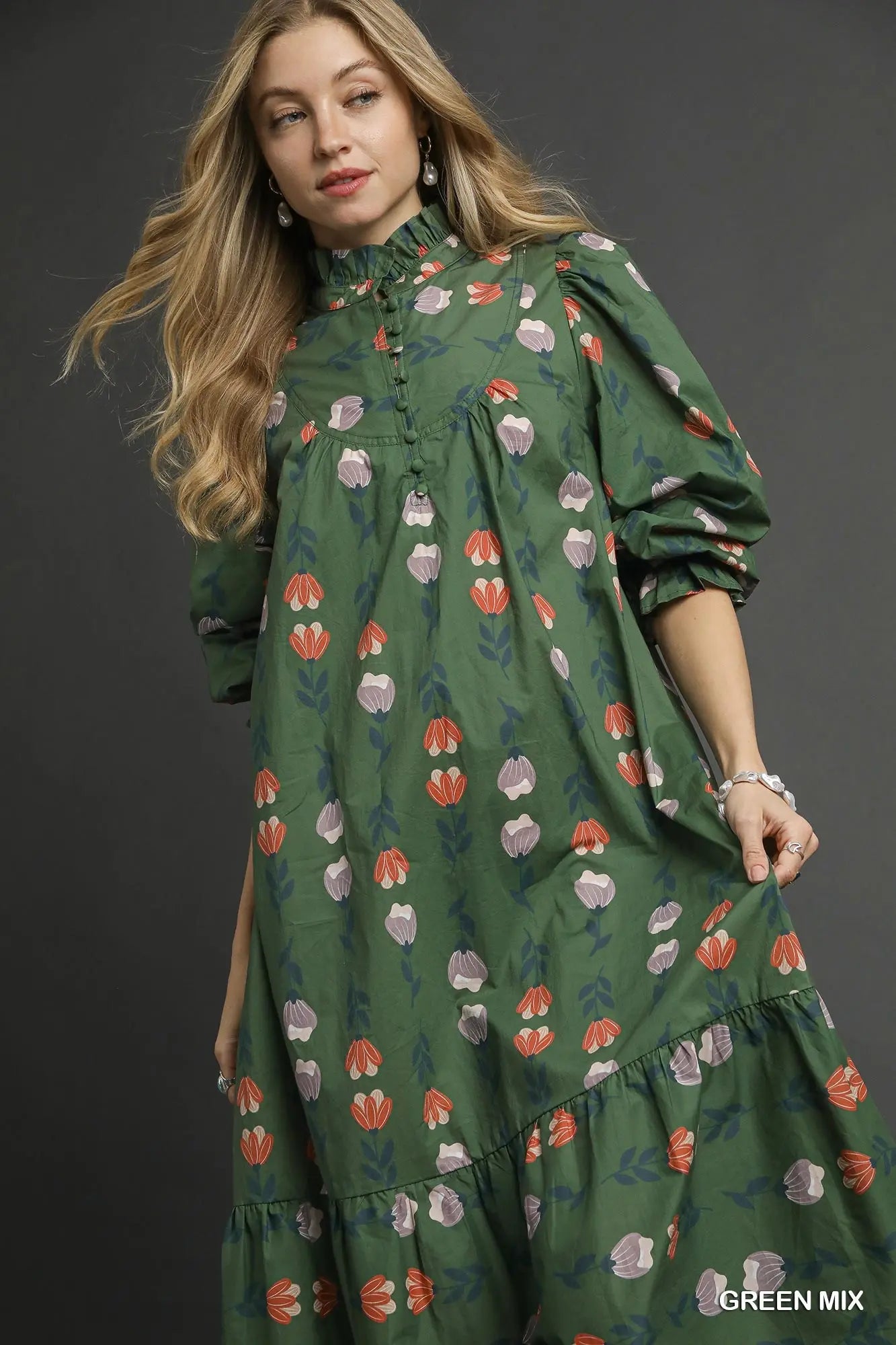 Pattern maxi dress with buttons