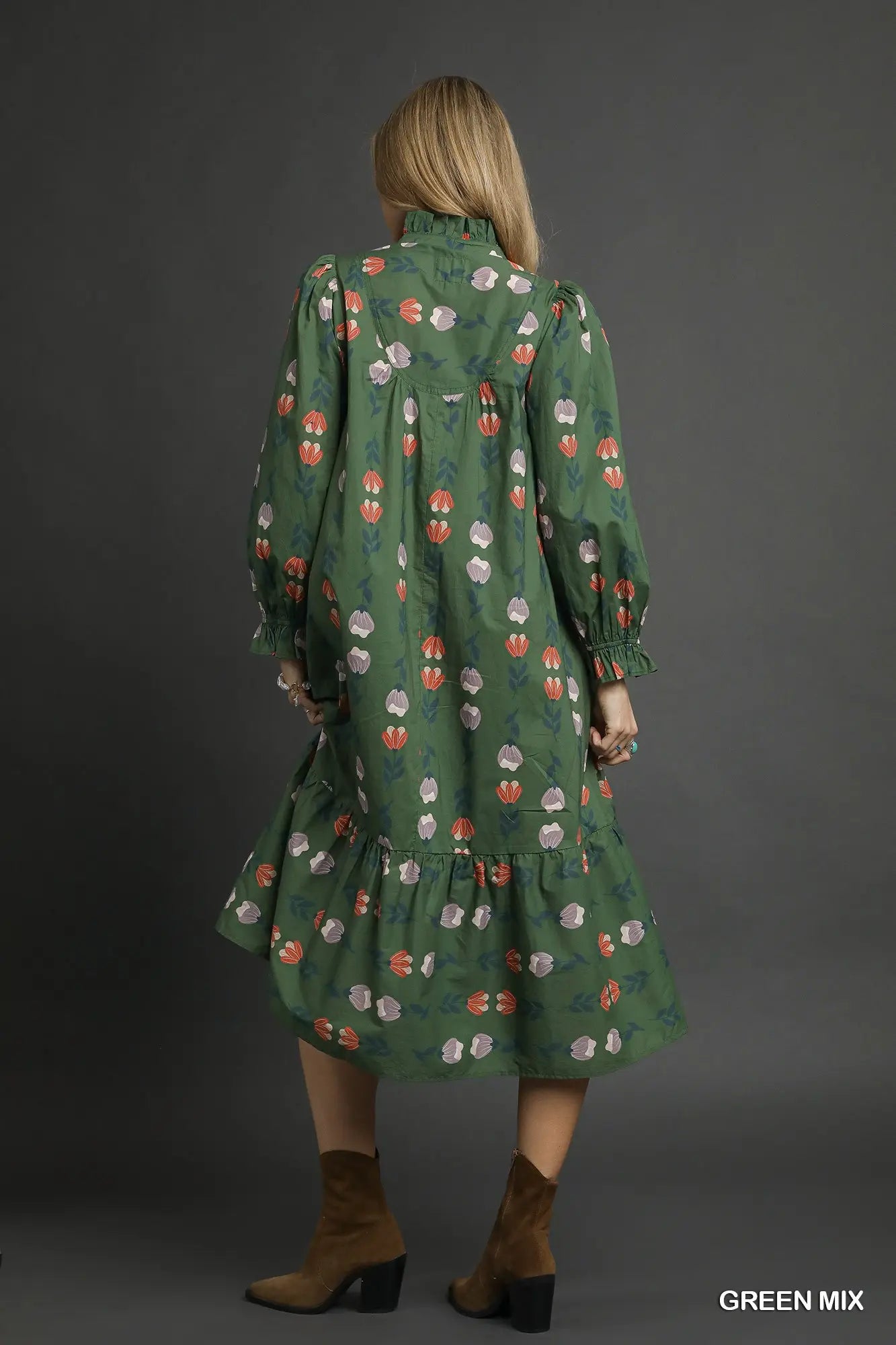 Pattern maxi dress with buttons