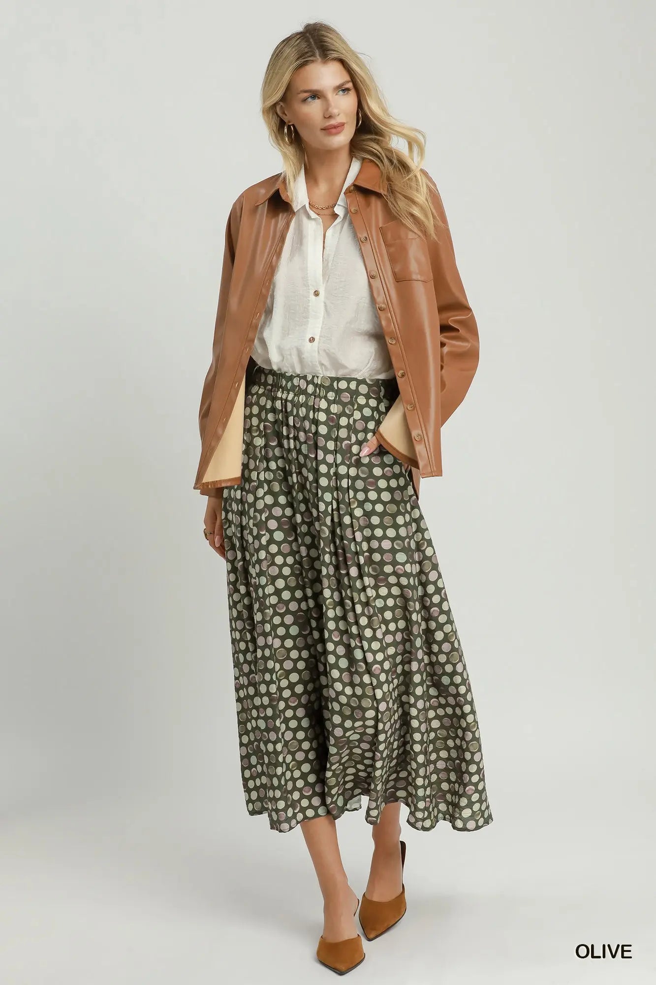 Polka dot pleated maxi skirt