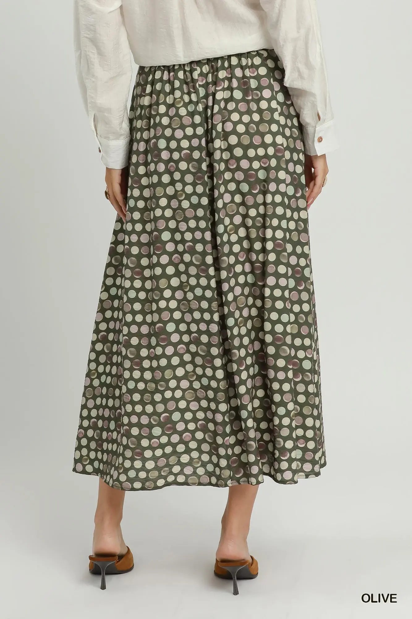 Polka dot pleated maxi skirt