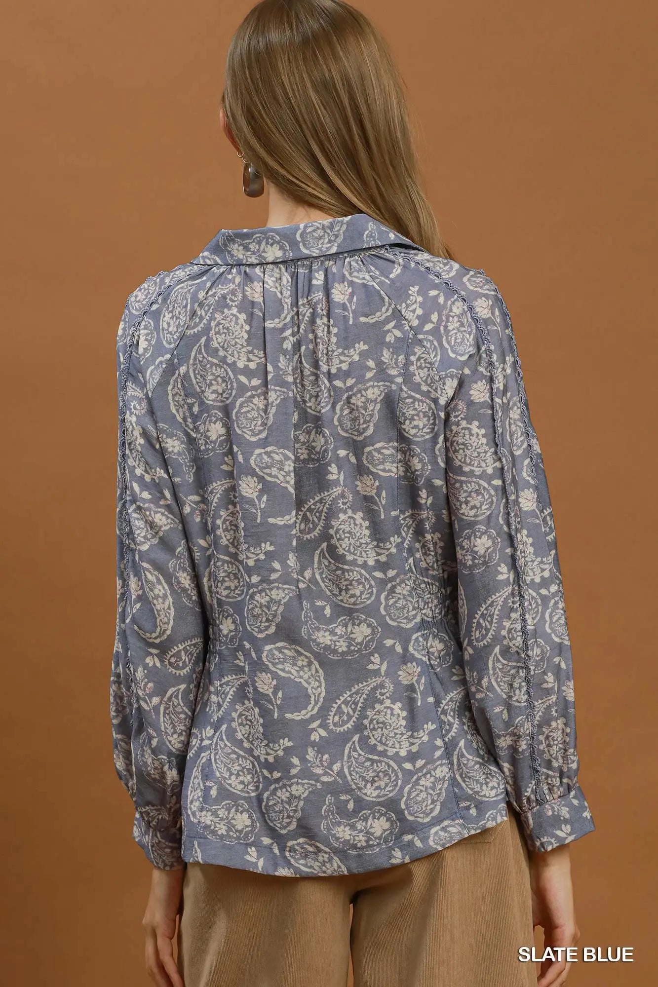 Paisley print button front top