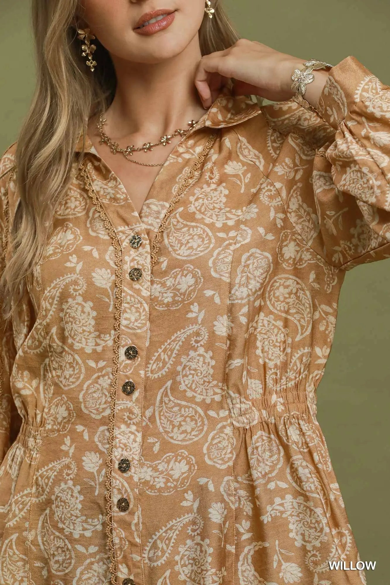 Paisley print button front top