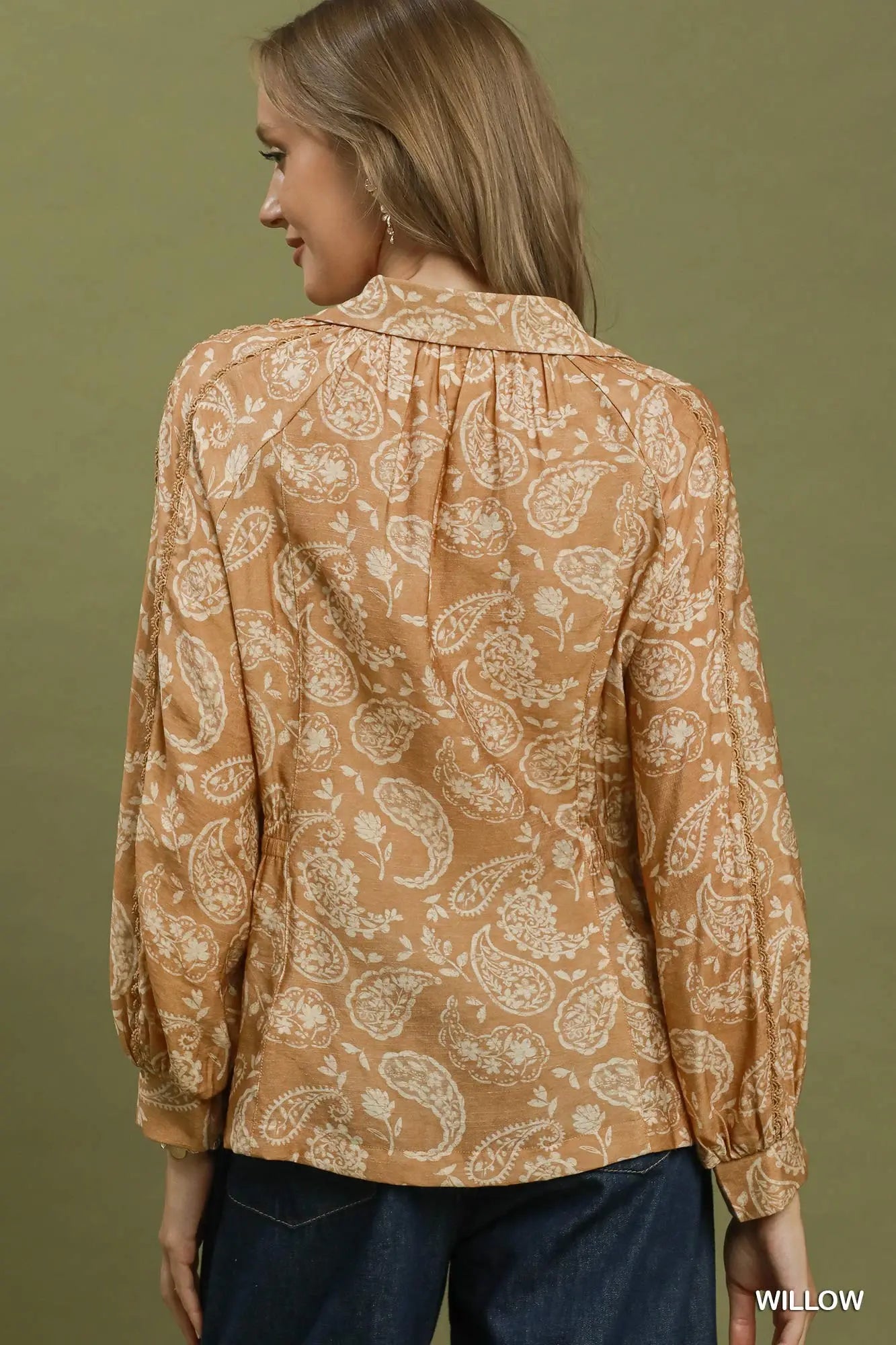 Paisley print button front top