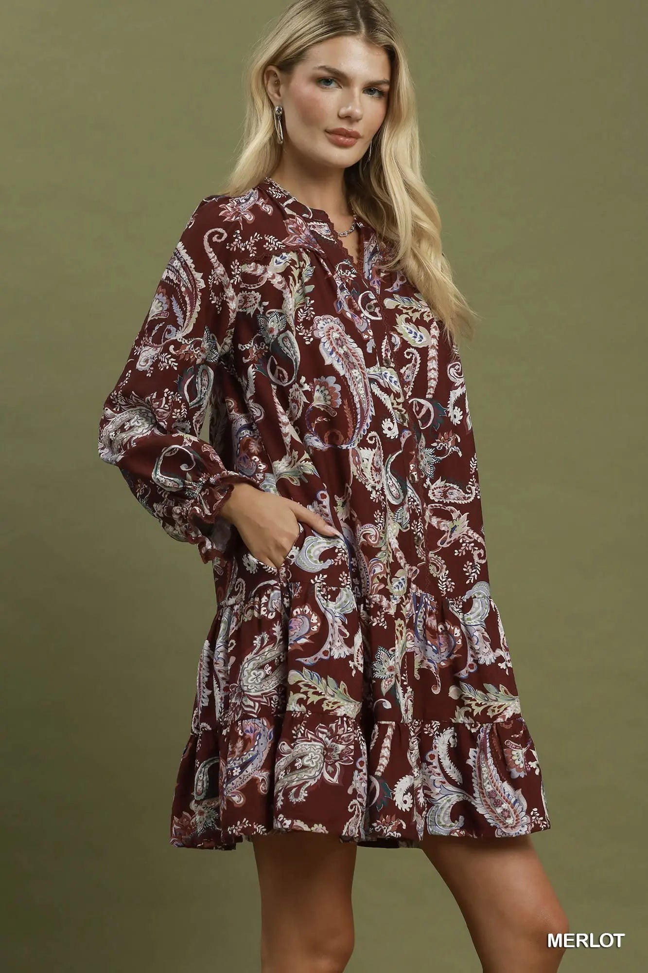 Paisley print tiered dress