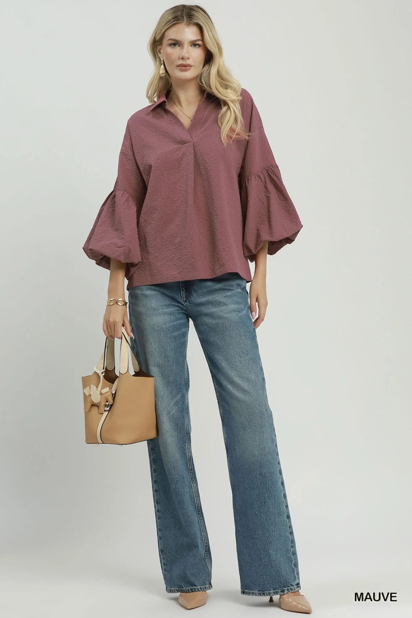 Textured puff sleeve blouse