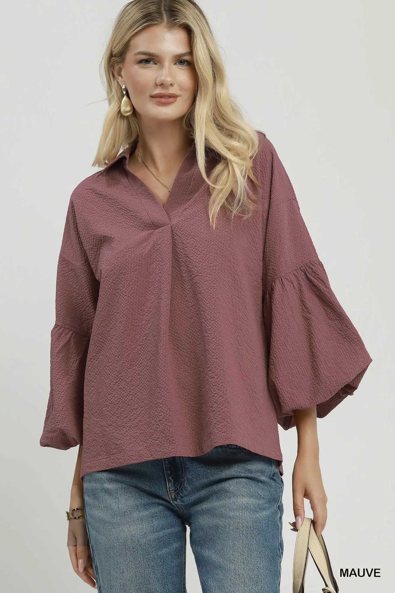 Textured puff sleeve blouse