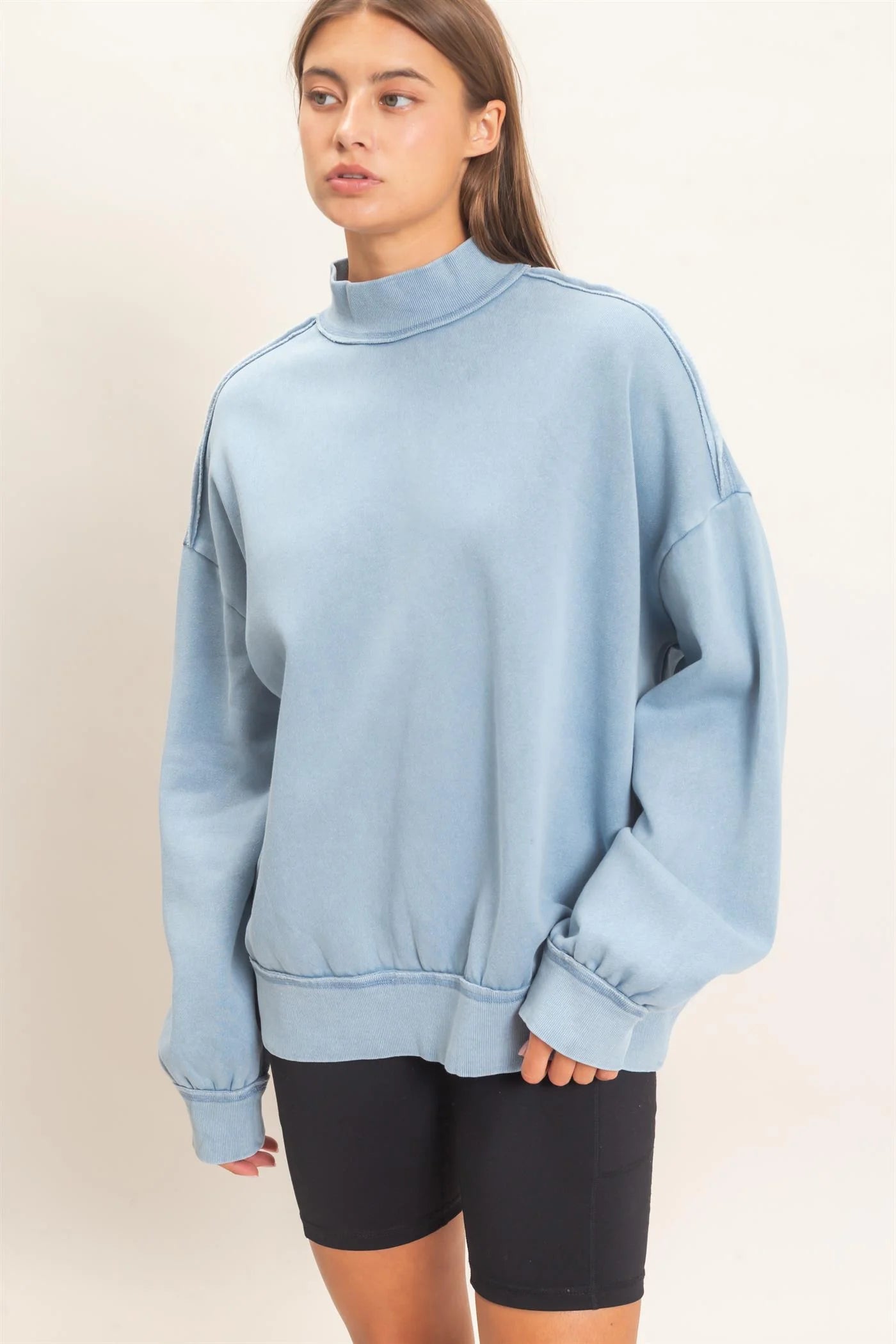 Acid washed mock neck sweatshirt
