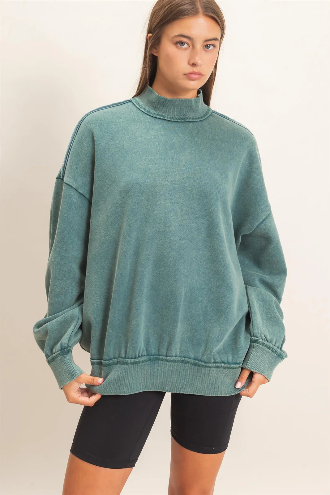 Acid washed mock neck sweatshirt
