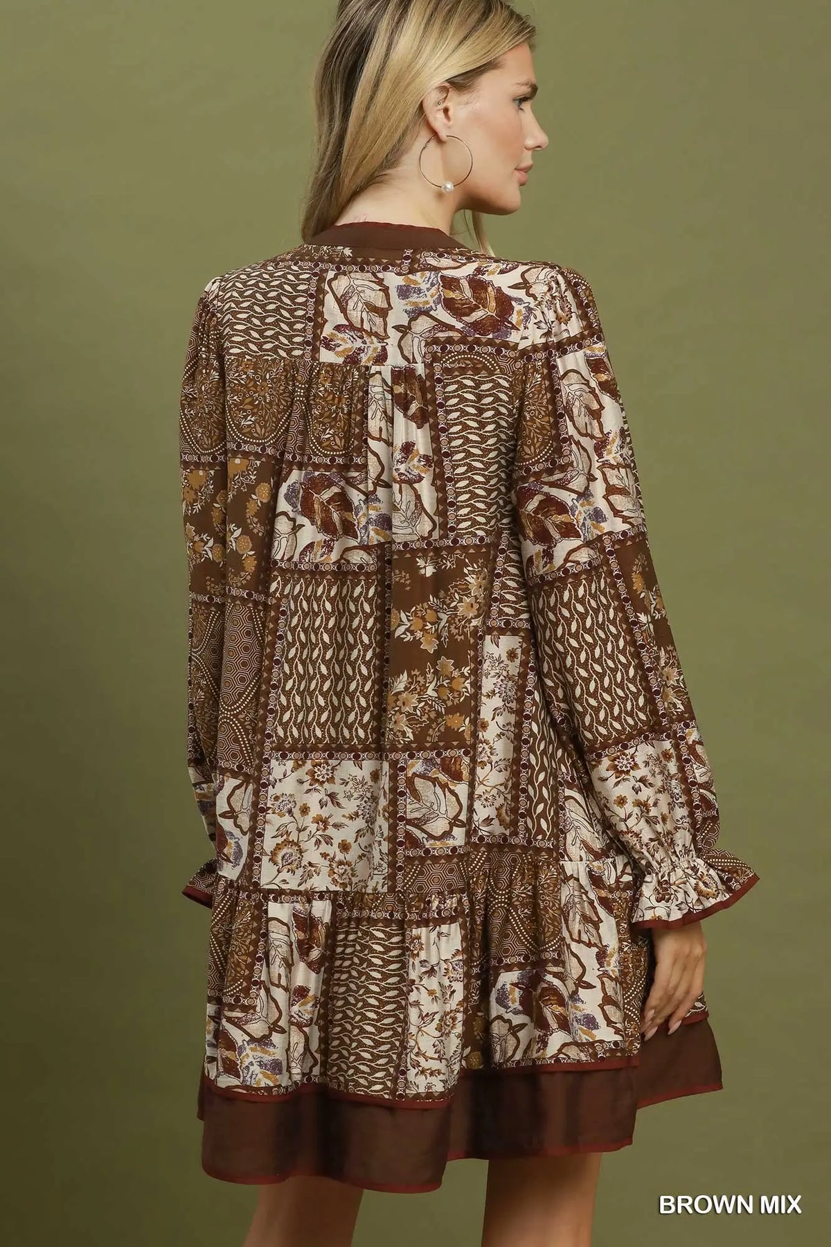 Mix patchwork long sleeve dress