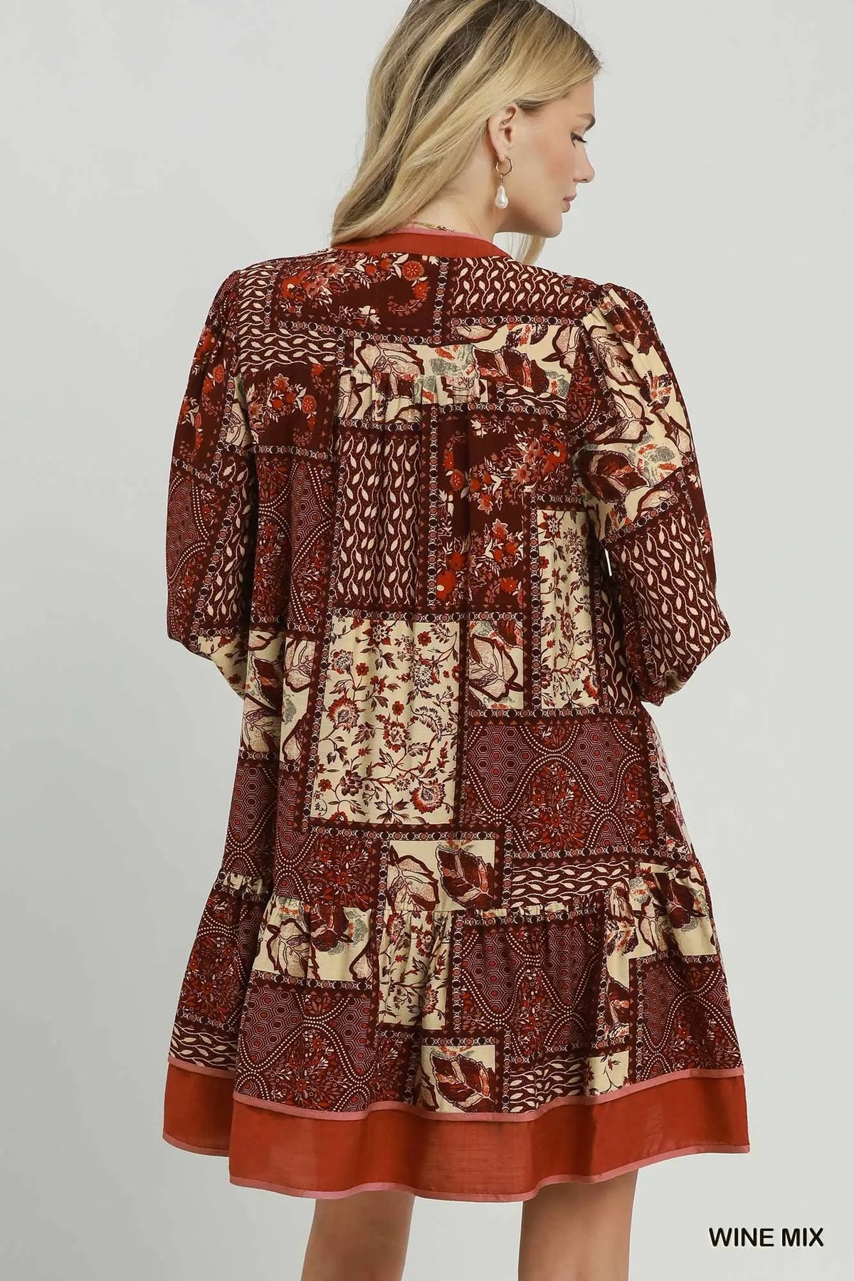 Mix patchwork long sleeve dress