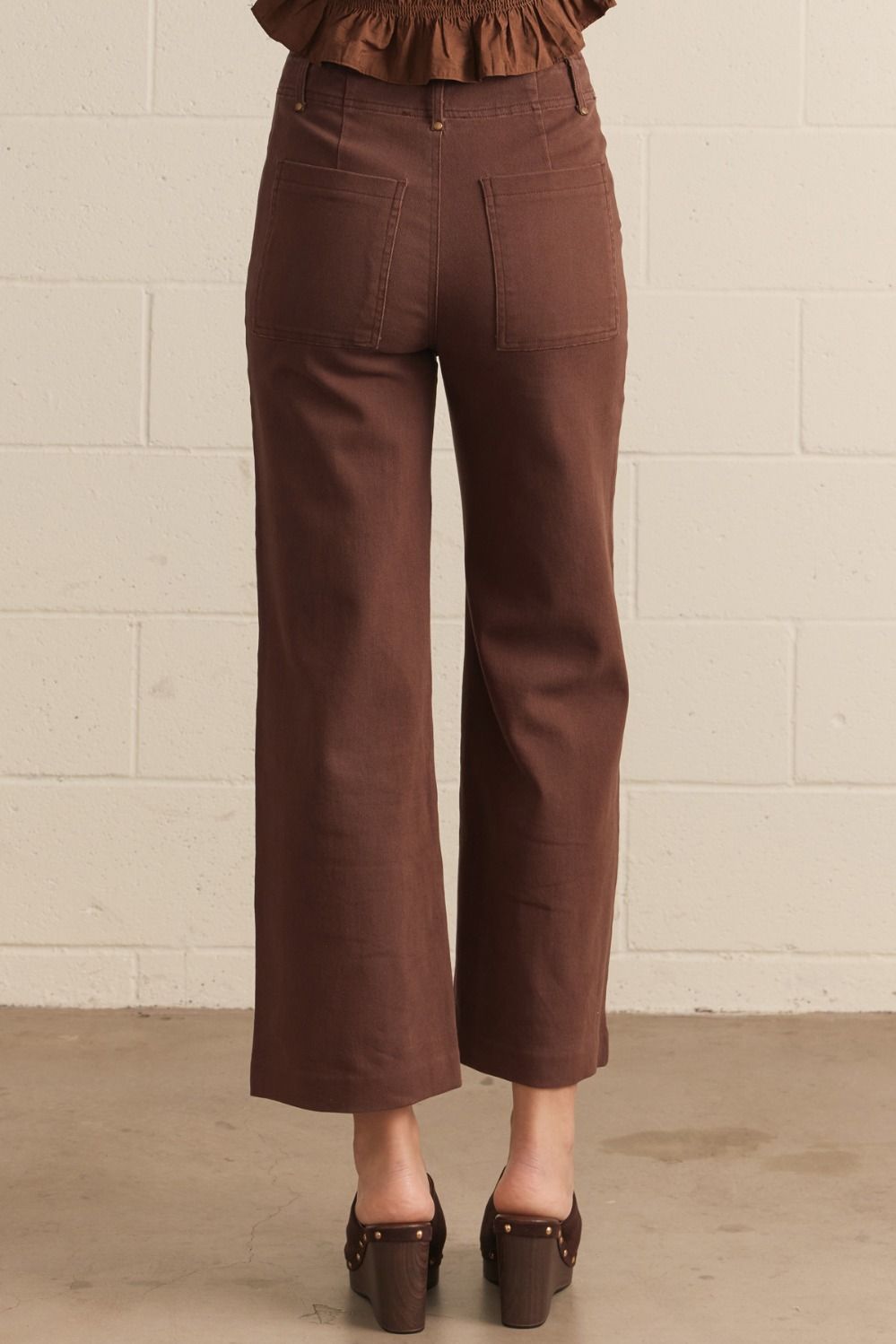Solid high rise wide leg pant