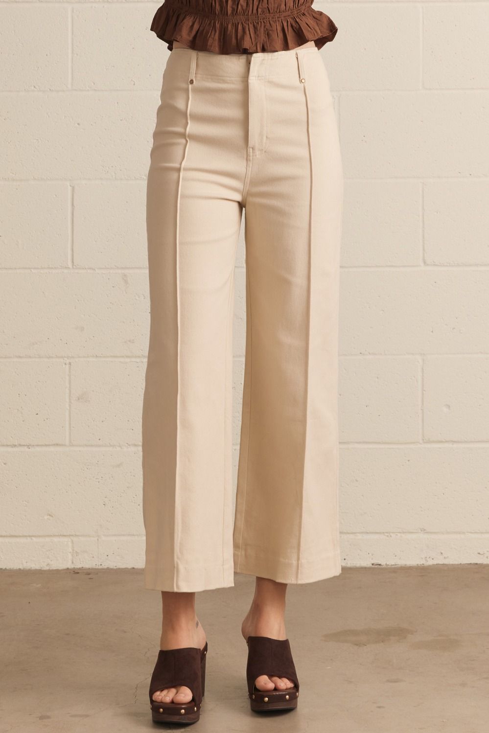Solid high rise wide leg pant