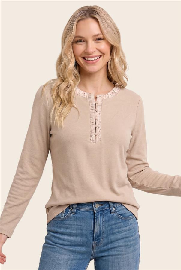 Ruched trim crewneck top