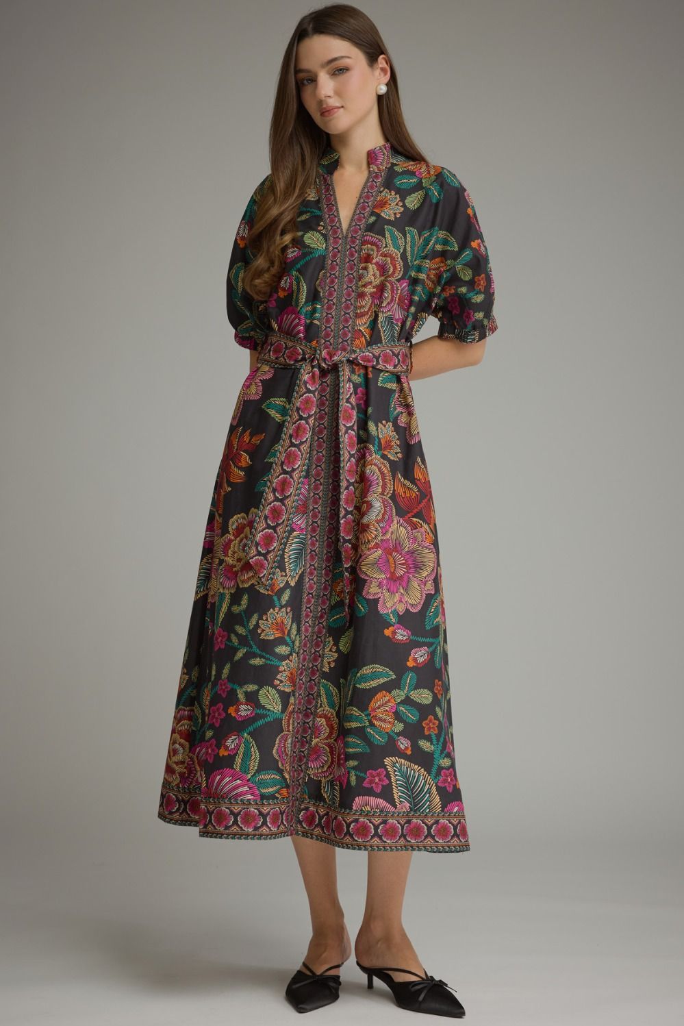 Short puff sleeve midi dress