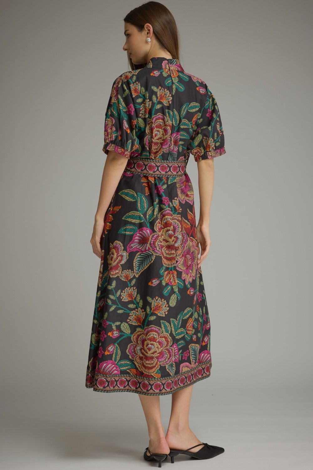 Short puff sleeve midi dress