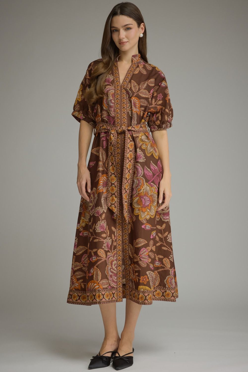 Short puff sleeve midi dress