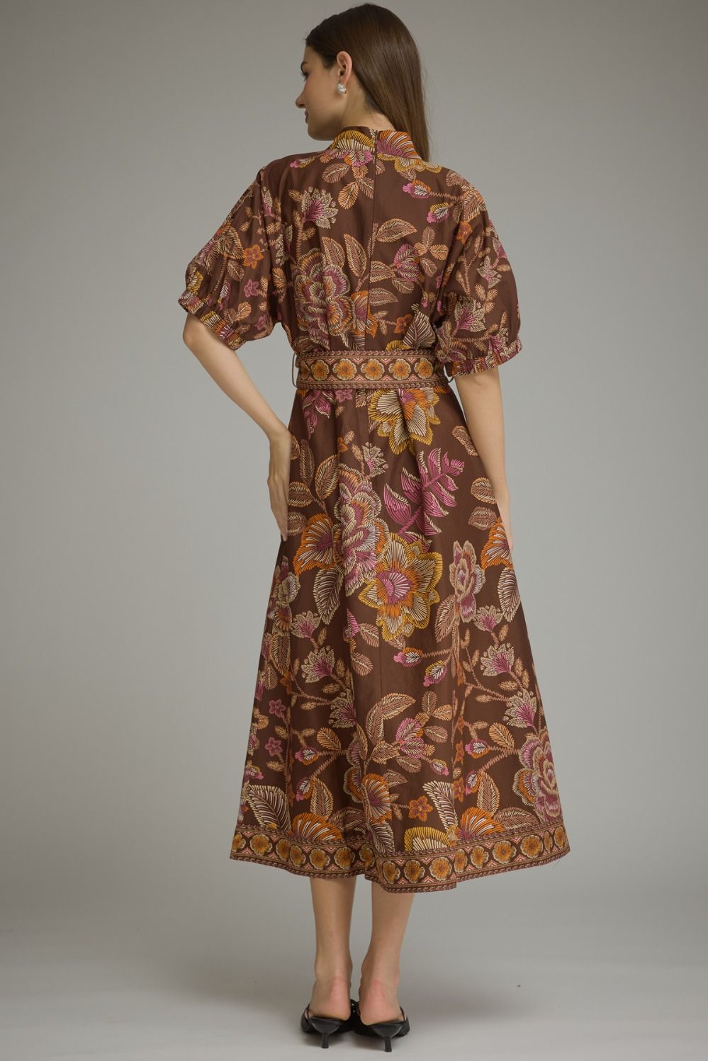 Short puff sleeve midi dress