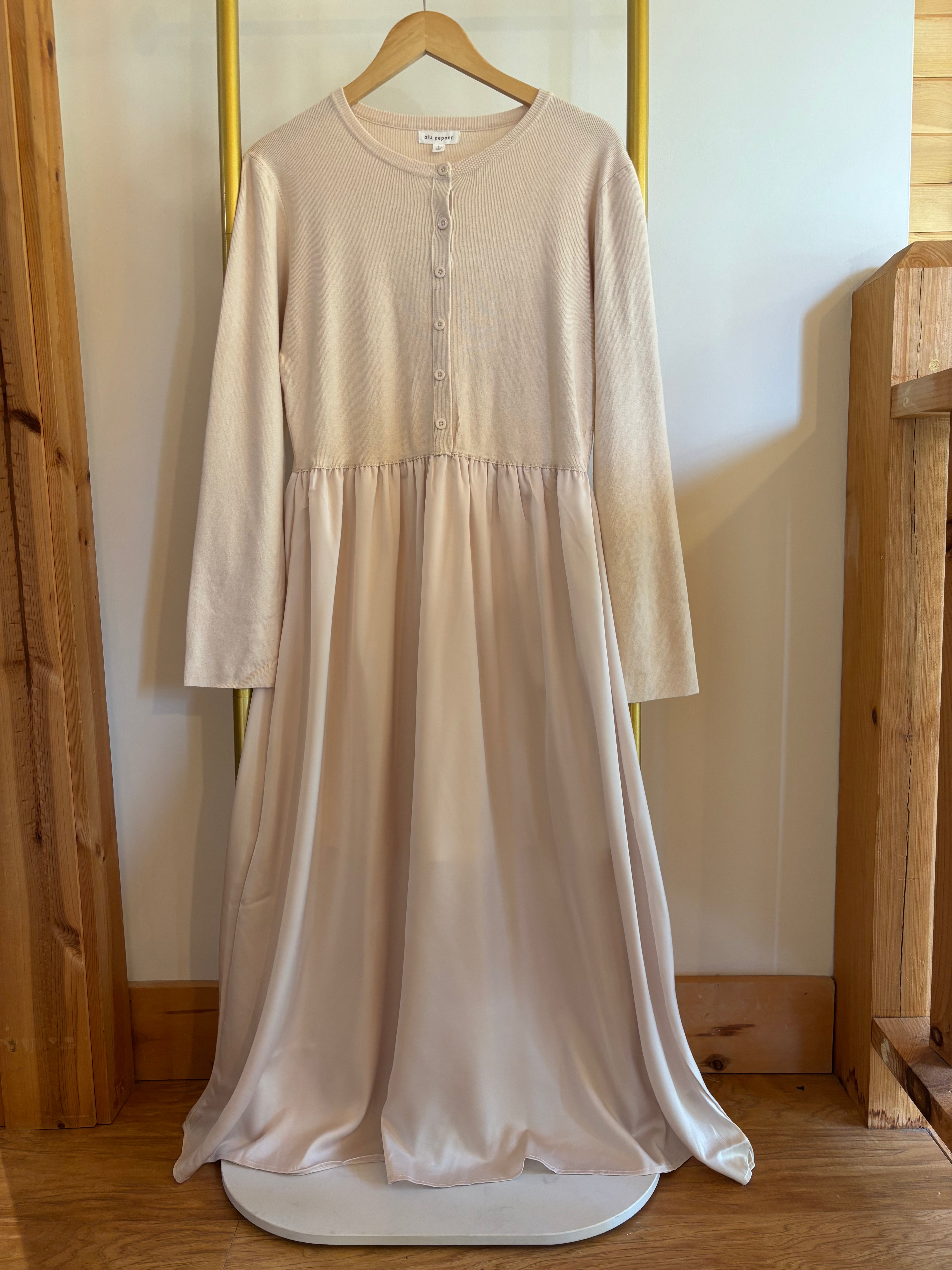 Satin midi dress with cardigan