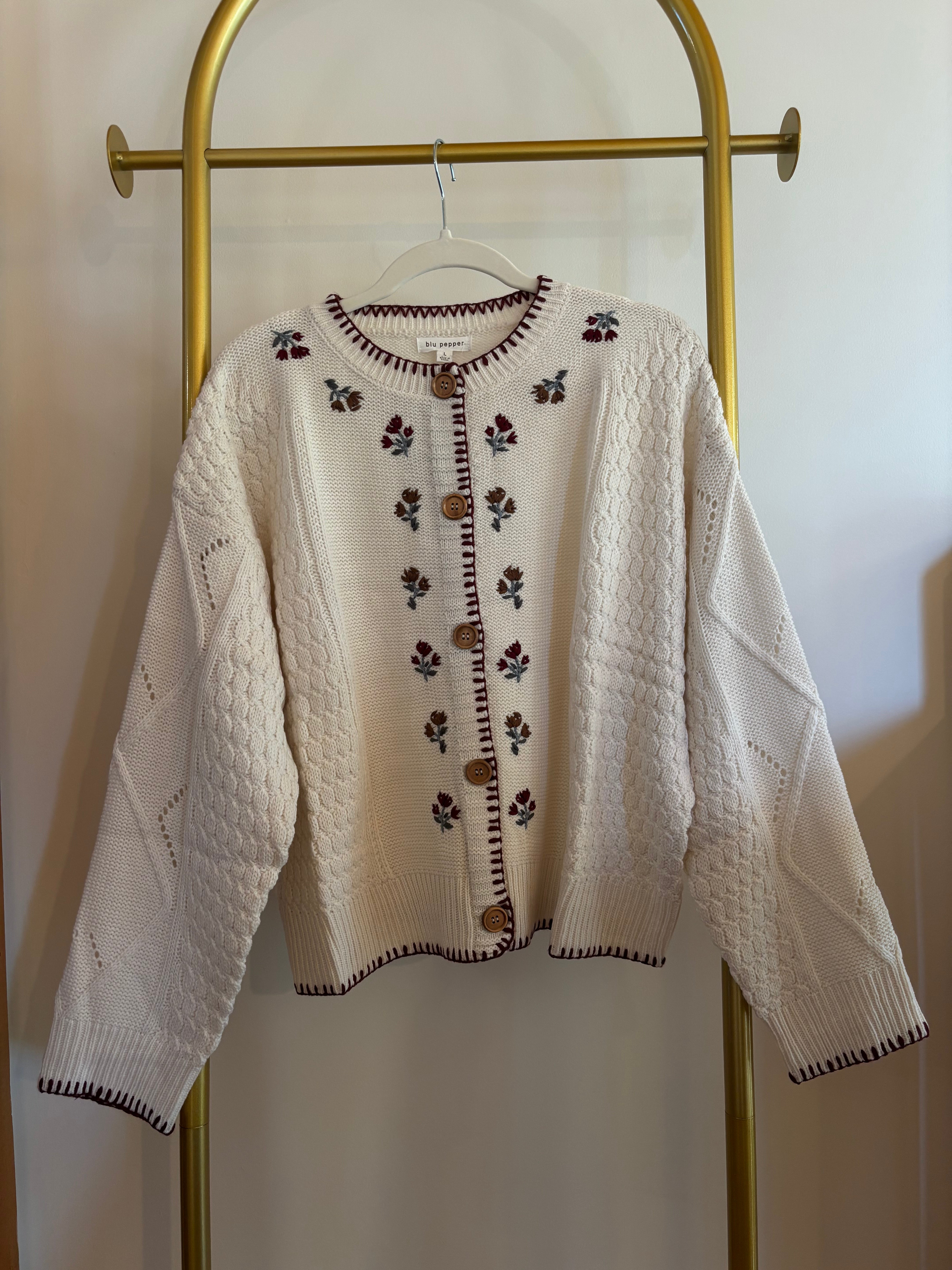 Floral embroidered knit cardigan