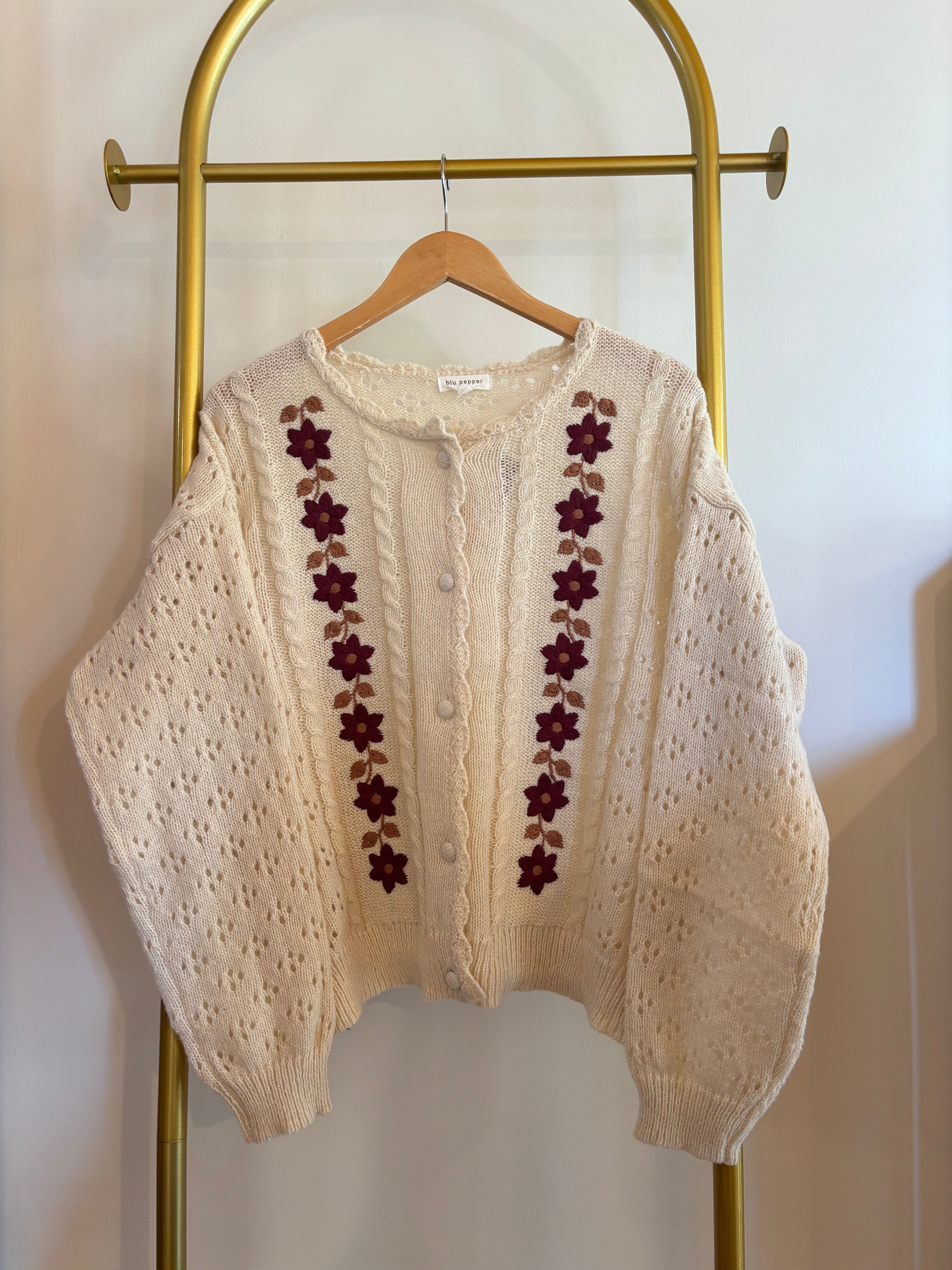 Floral embroidered crochet cardigan