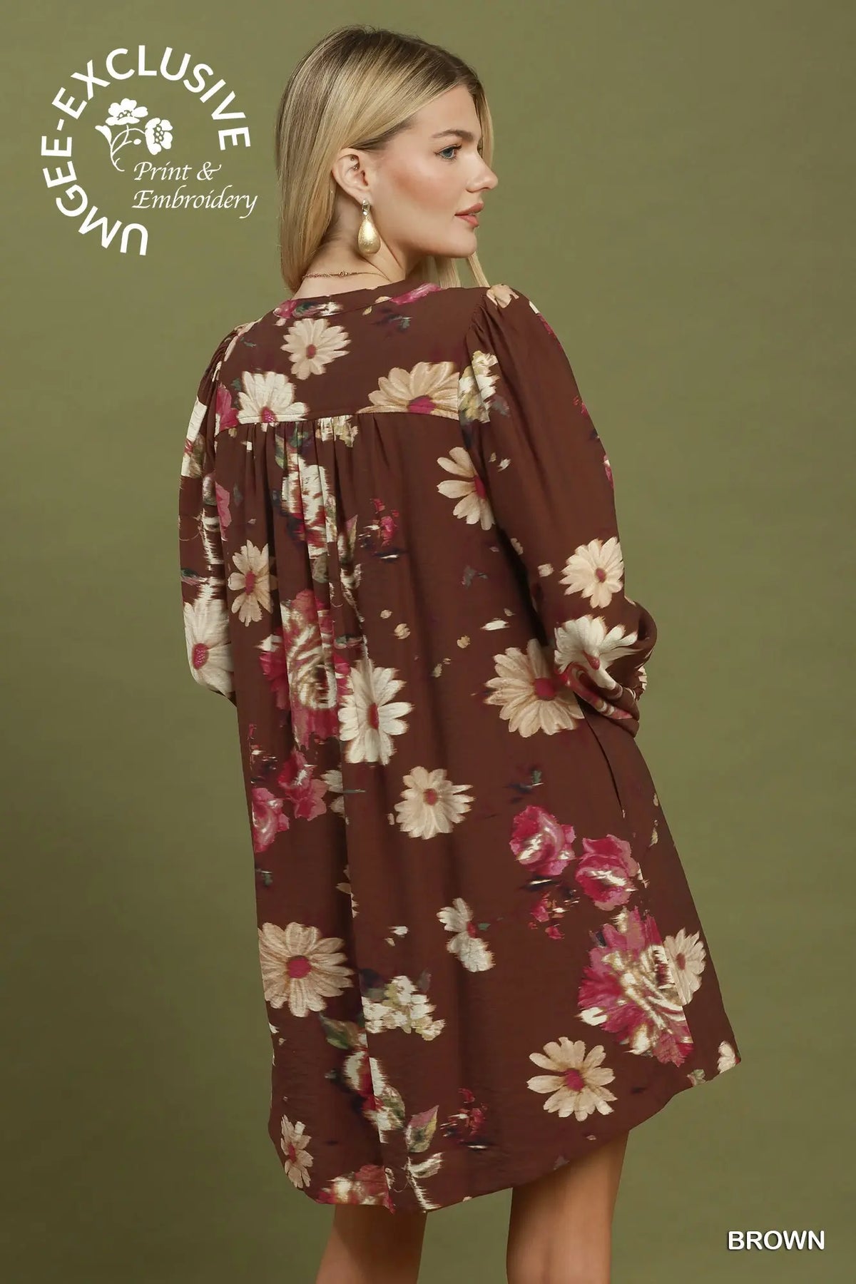 Floral print v neck dress
