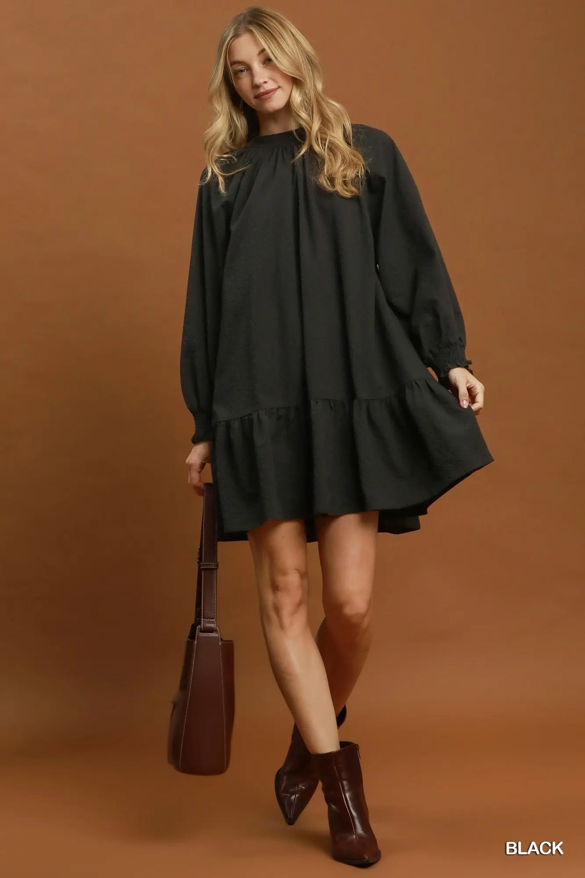 Textured Ruffle Hem Shift Dress