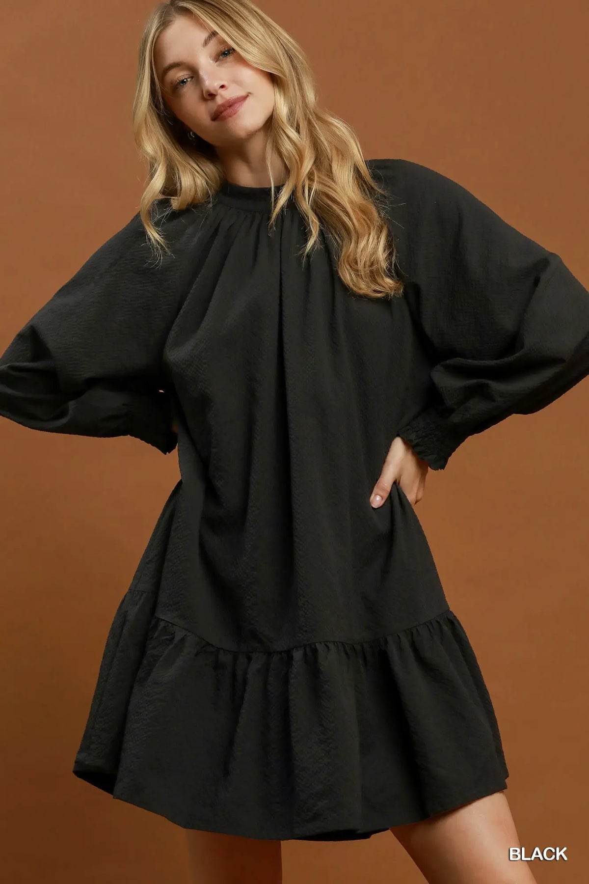 Textured Ruffle Hem Shift Dress