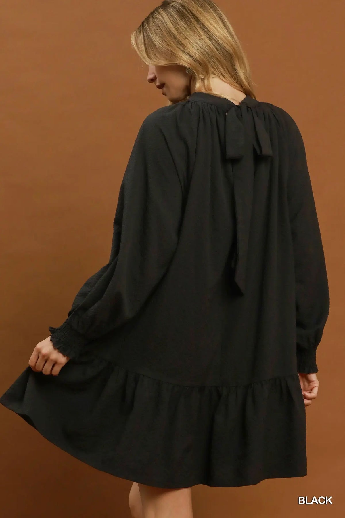 Textured Ruffle Hem Shift Dress