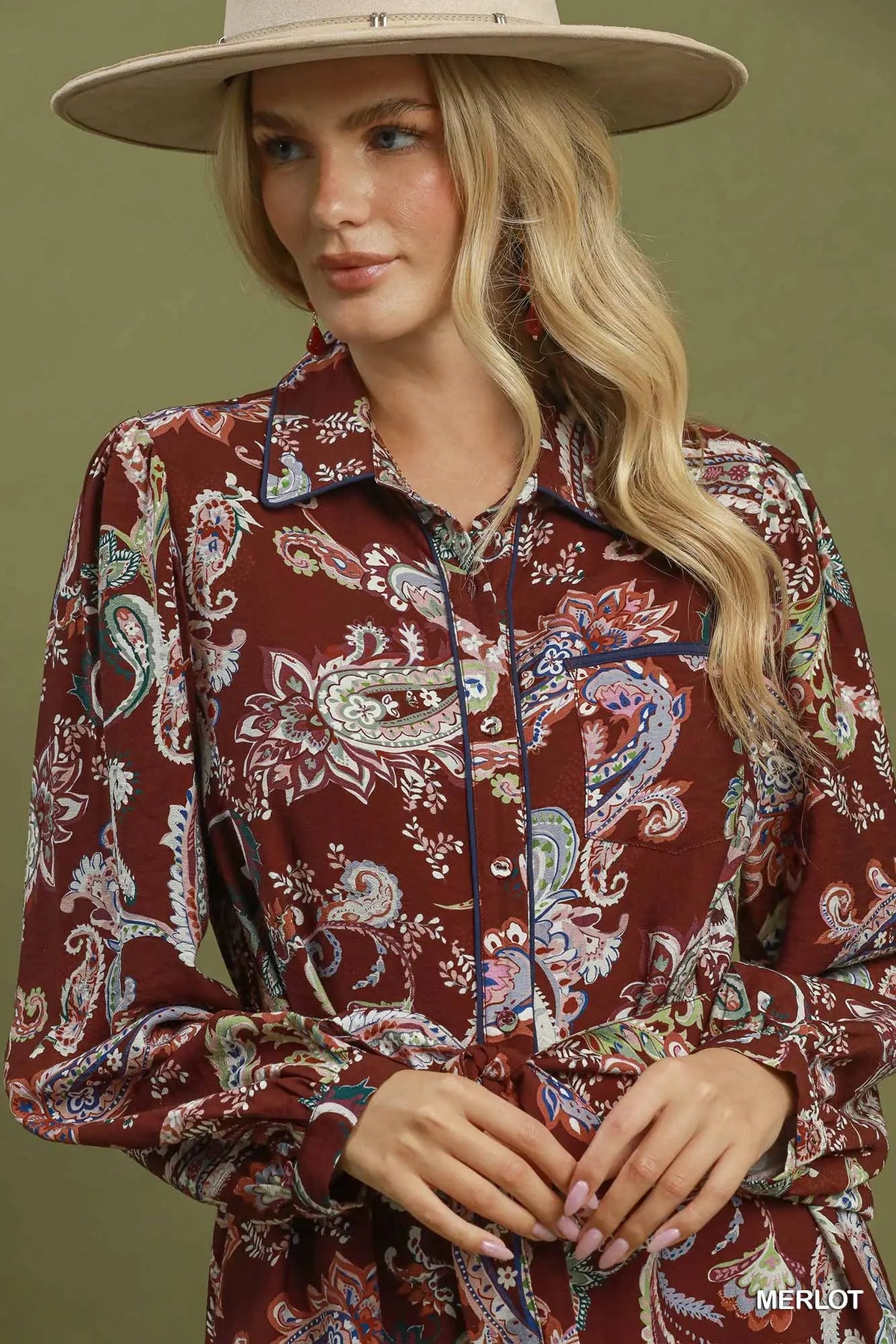Paisley Print Button-Down Belted Midi Shirt Dress