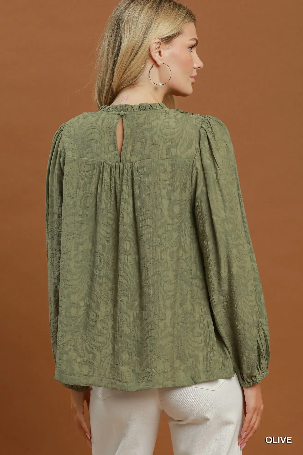 Embroidered Yoke Long Sleeve Top