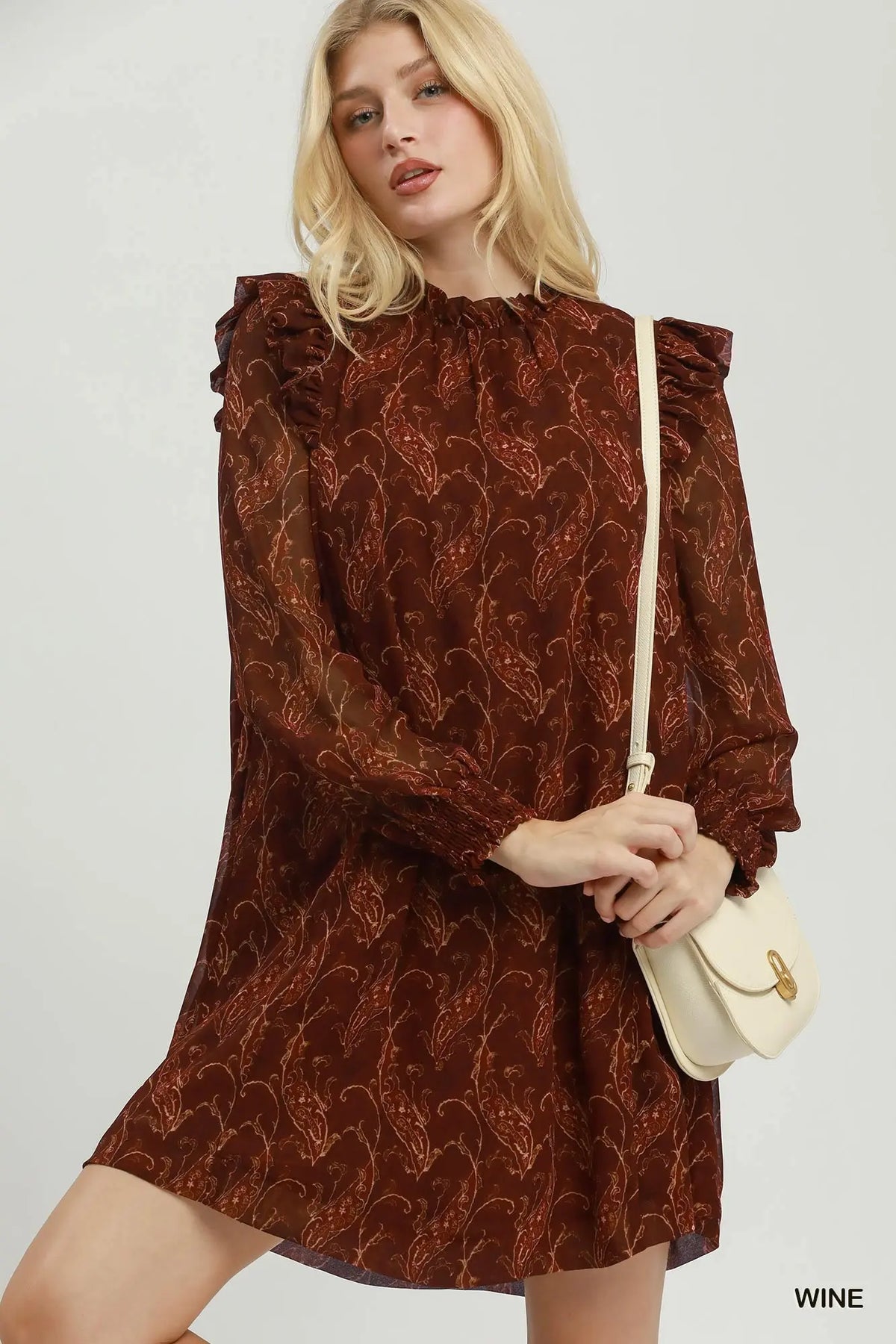 Abstract print mini dress with ruffles