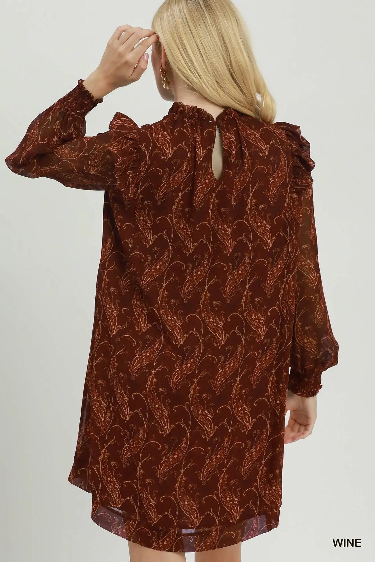 Abstract print mini dress with ruffles
