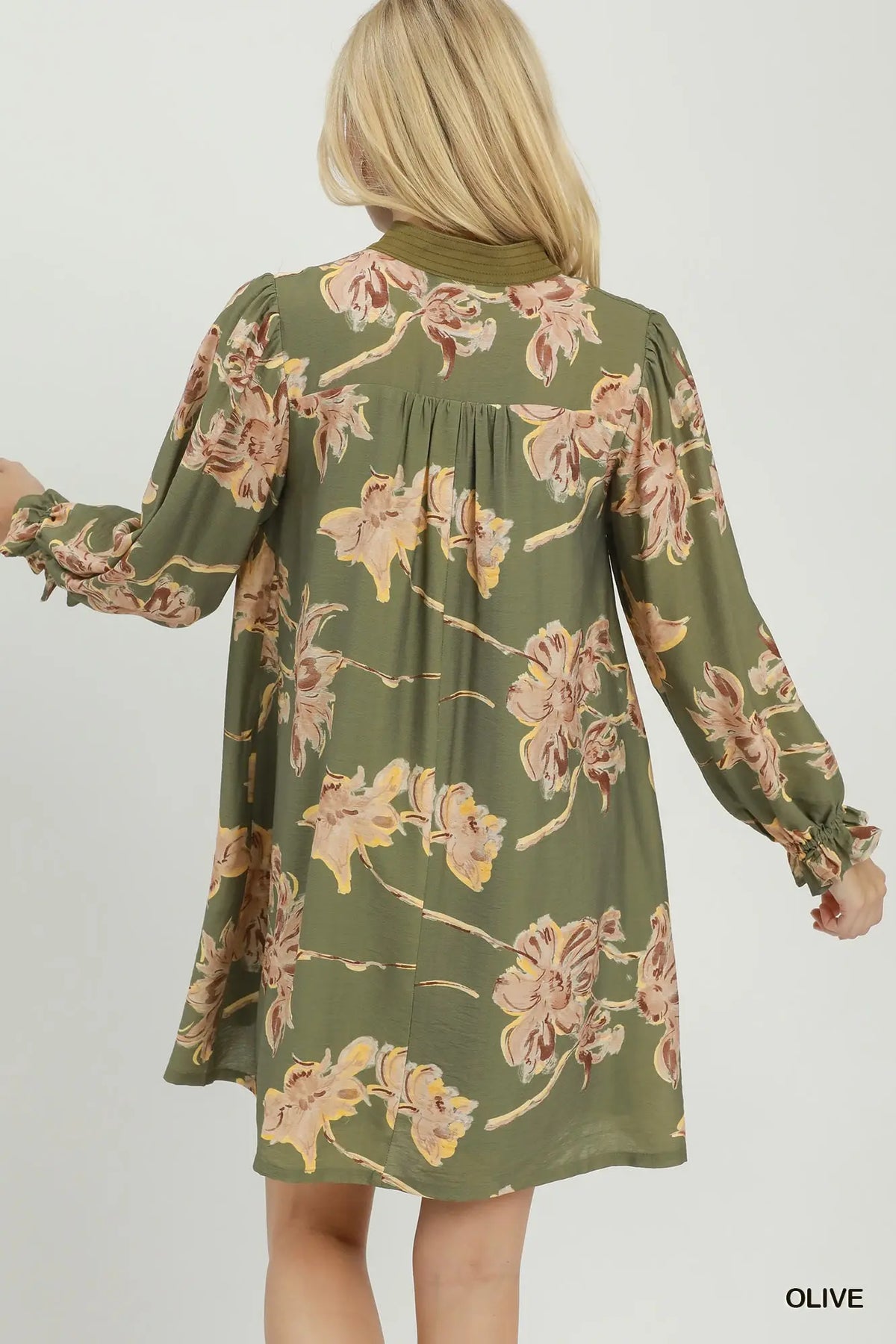 Floral print corduroy stitch vneck dress