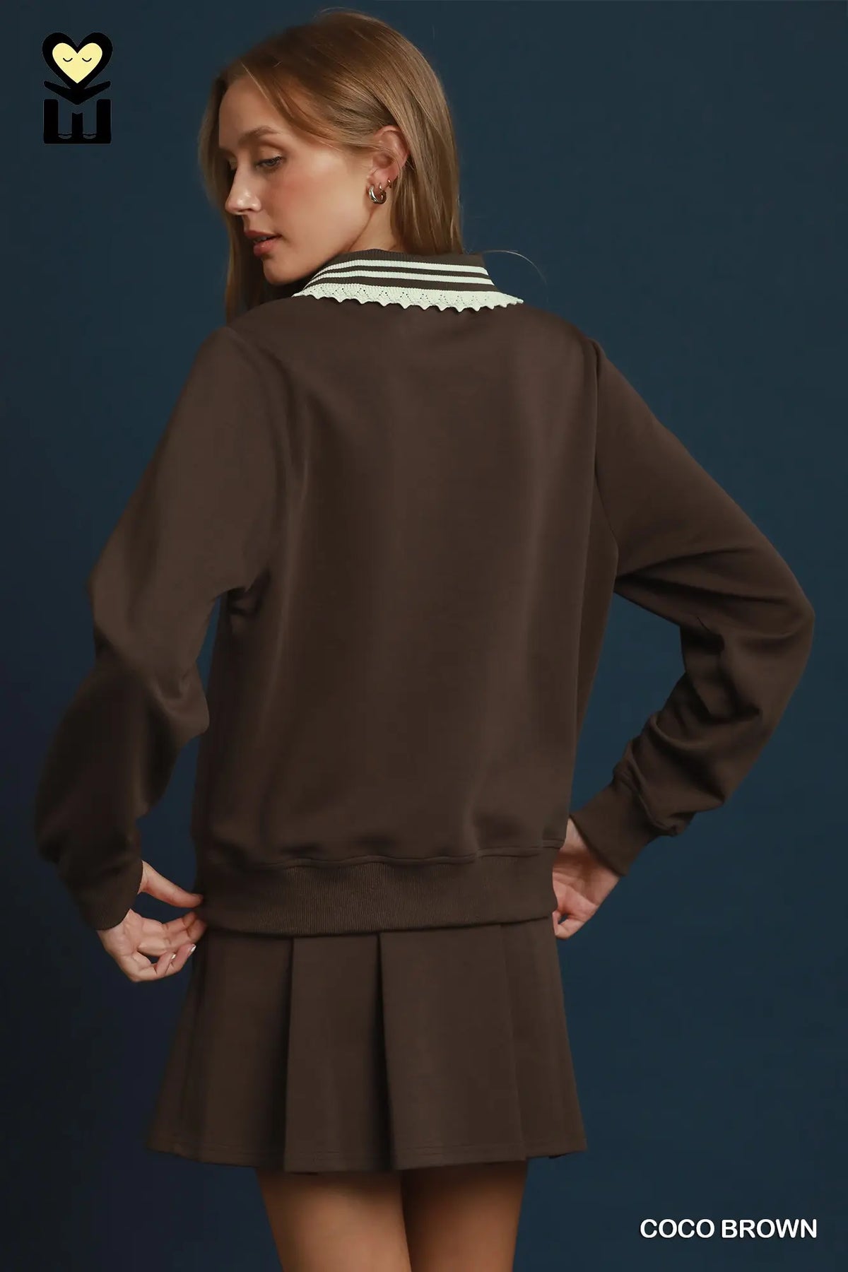 French terry pullover with contrast rib collar