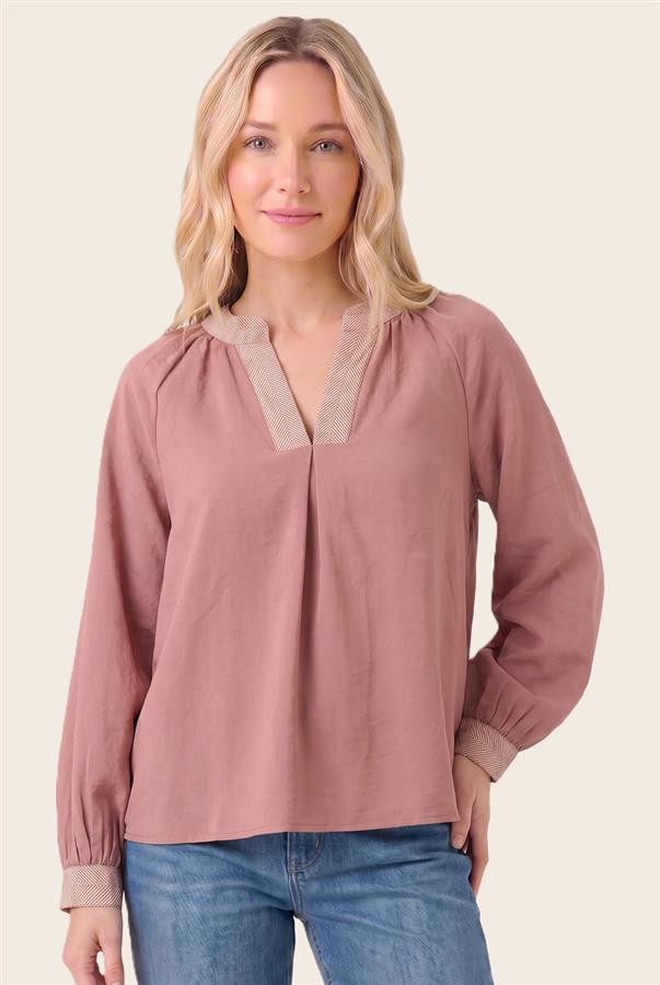 Split neck long sleeve top
