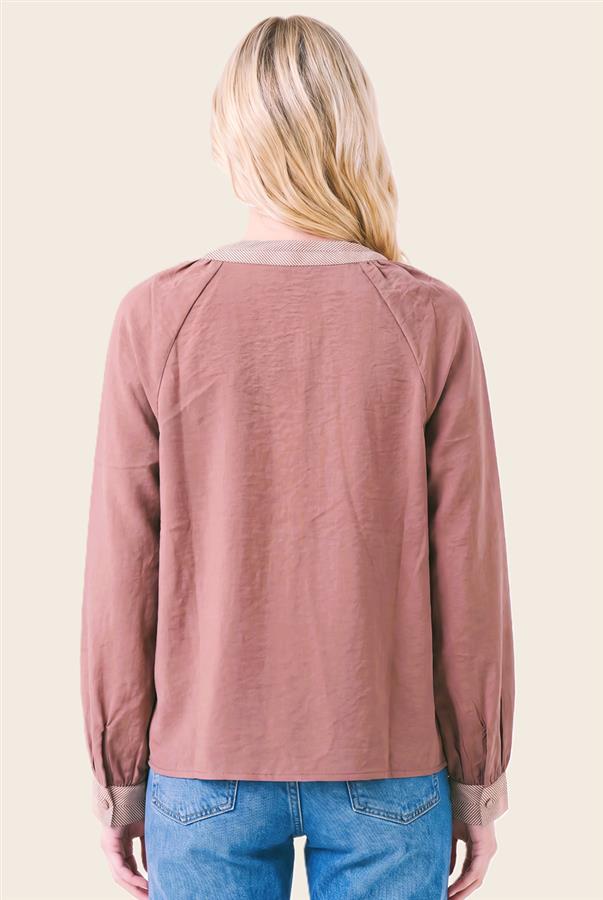 Split neck long sleeve top