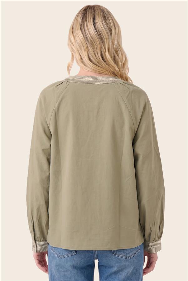 Split neck long sleeve top