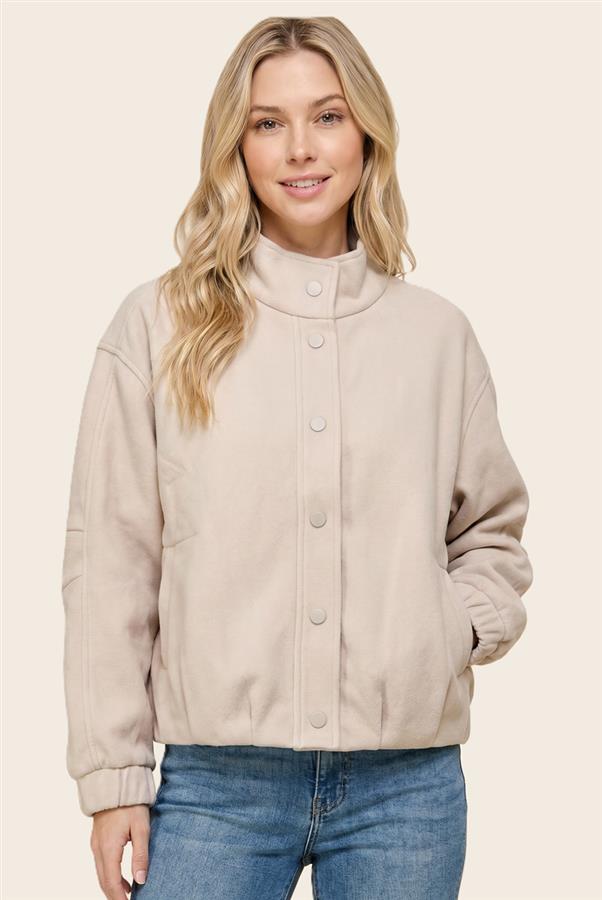 Snap button down mock neck bubble jacket