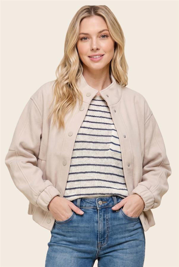 Snap button down mock neck bubble jacket