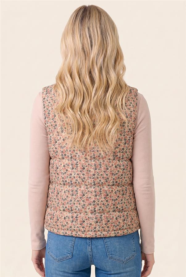 Floral print corduroy polar collar vest