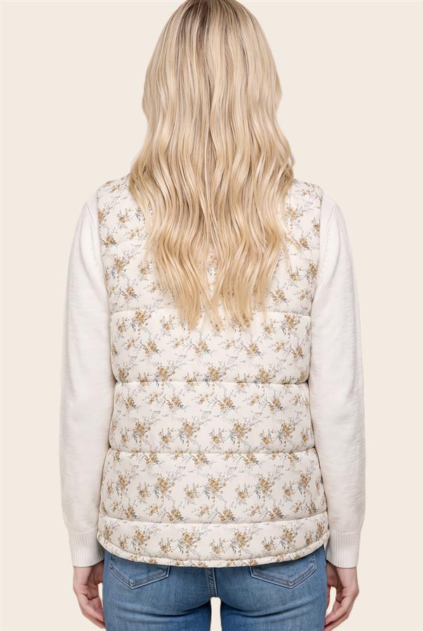 Floral print puff polar collar vest