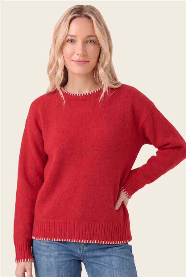 Accent stitch crew neck pullover