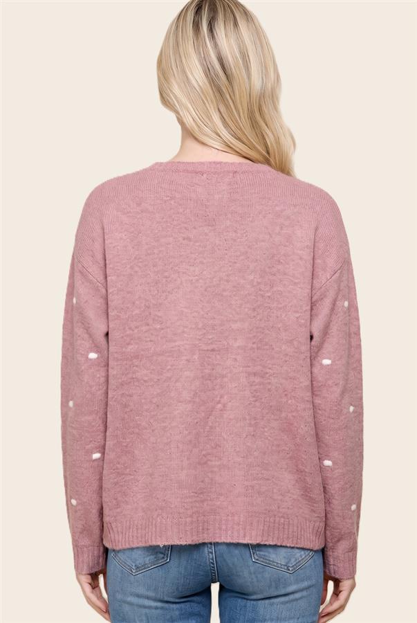 Textured dot detail wide crew neck pullover