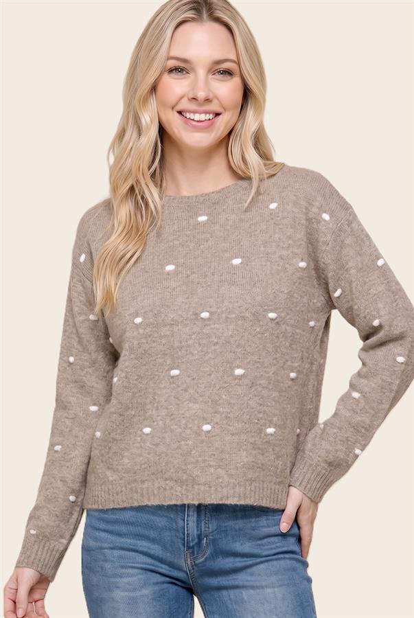 Textured dot detail wide crew neck pullover