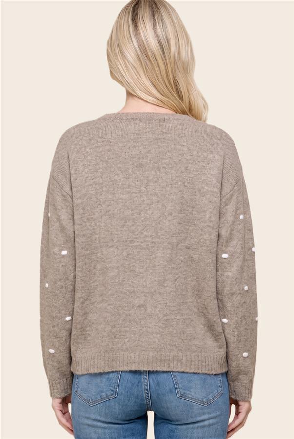 Textured dot detail wide crew neck pullover